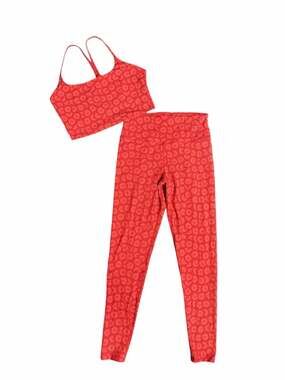 Glyder Apparel Red Orange Patterned Sultry Legging and Top Athletic Set Large